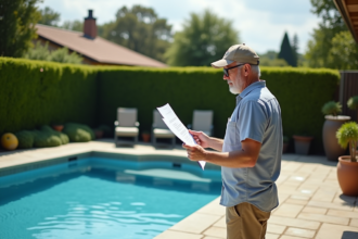 Homme d'âge moyen près d'une piscine en été