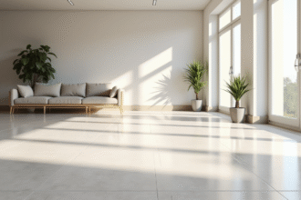 Sol autolissant neuf dans un salon moderne lumineux