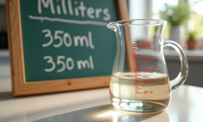 Verre mesure de 350 ml avec tableau de conversion lumineux