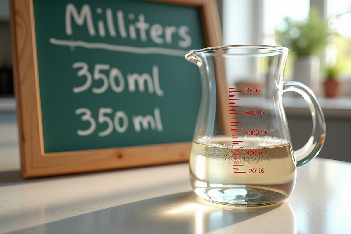 Verre mesure de 350 ml avec tableau de conversion lumineux