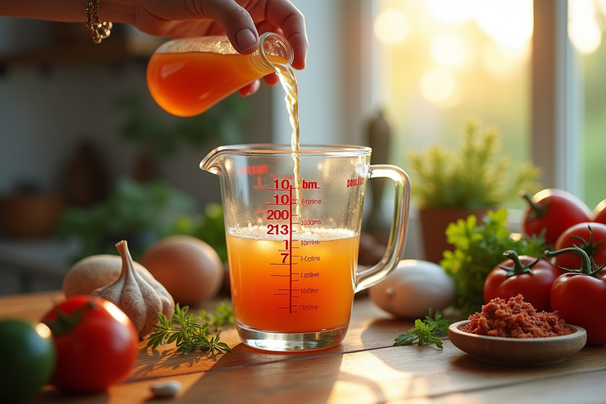 Main versant liquide dans un verre mesure avec ingrédients